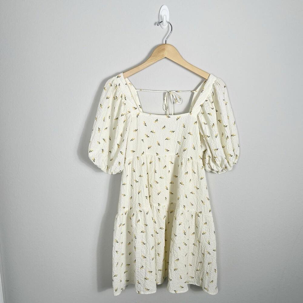 bohme Cream Mini Dress with Green Floral Print